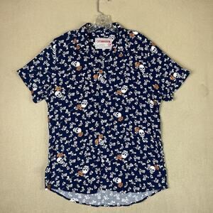 Catamaran Shirt Mens M Blue Flowers and Skulls Print Short Sleeve Button Up